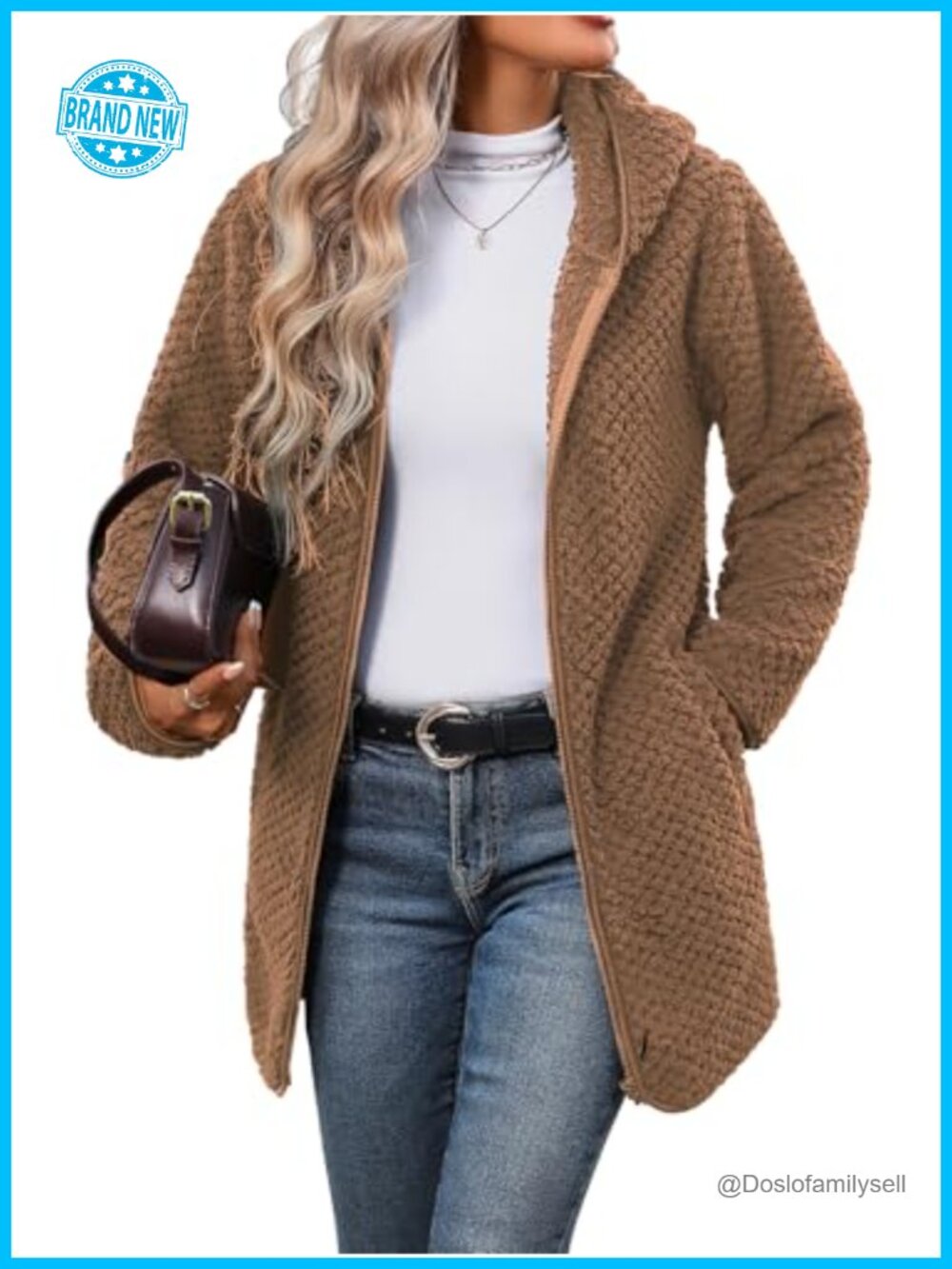 Women's Fleece Jacket Hooded Full Zip Sherpa Coat Winter Warm